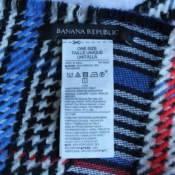 Banana Republic Glen Plaid Scarf Fringe Ends 79" x 26" Red Blue White - Picture 5 of 5